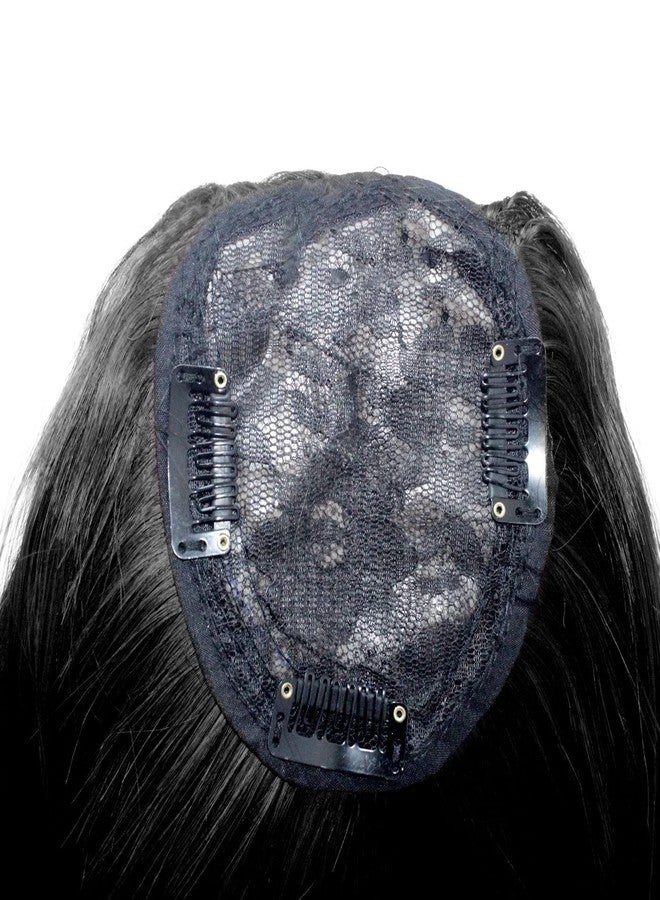 Confidence Straight Black Silk Base Clip In Hair Topper Closure For Women - Image 4