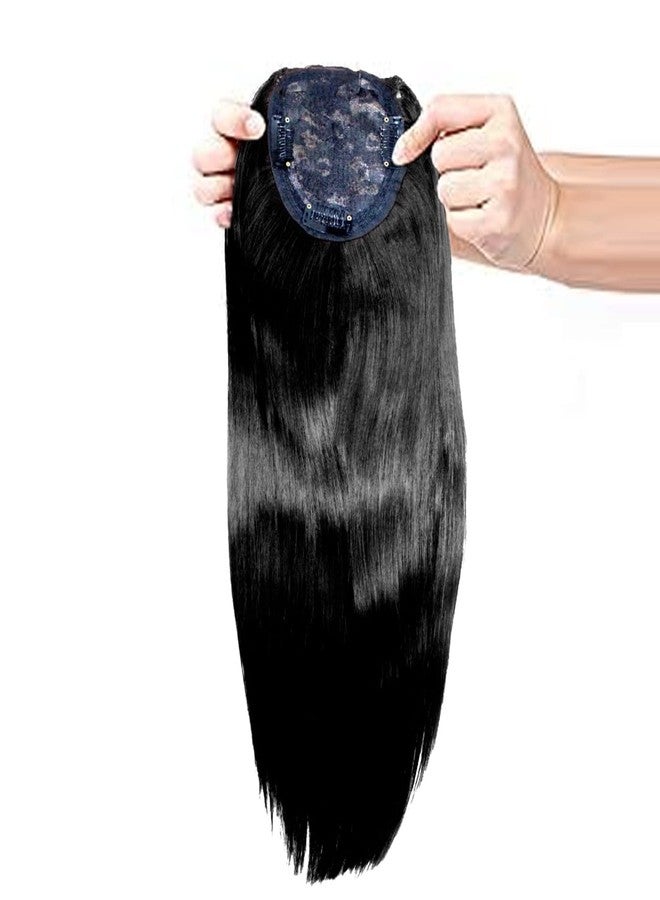 Confidence Straight Black Silk Base Clip In Hair Topper Closure For Women - Image 5