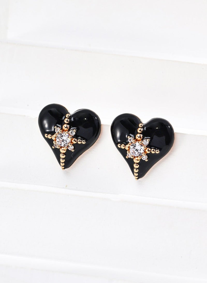 Burch Fashionable glazed zircon heart-shaped earrings - Image 1