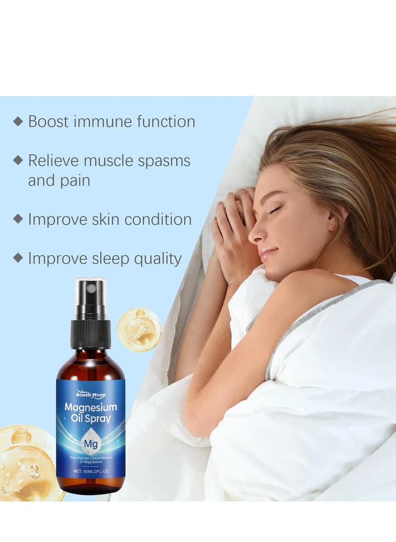 SOUTH MOON - Pure Magnesium Oil Spray,Magnesium Spray for Sleep and Anxiety-100% Pure & Natural,Gluten Free,Non-GMO Magnesium Spray for Feet, Magical Topical Magnesium Body Spray-2.02 fl oz - Image 1