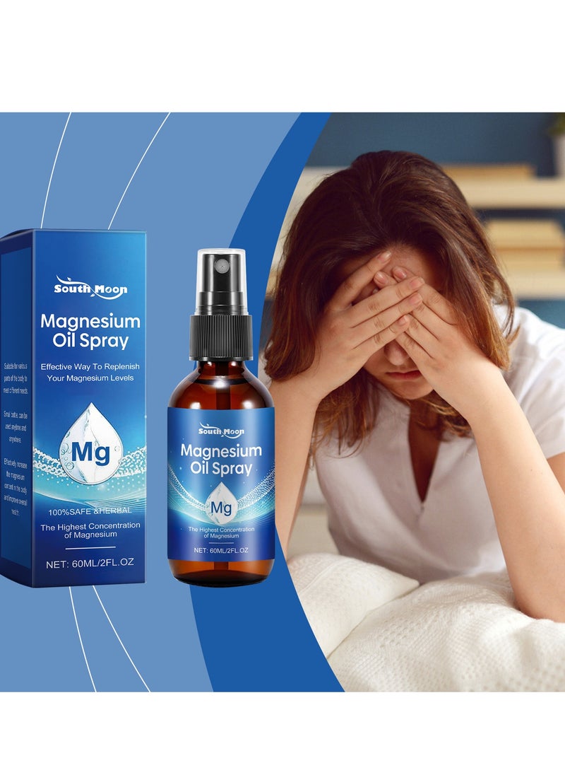 SOUTH MOON - Pure Magnesium Oil Spray,Magnesium Spray for Sleep and Anxiety-100% Pure & Natural,Gluten Free,Non-GMO Magnesium Spray for Feet, Magical Topical Magnesium Body Spray-2.02 fl oz - Image 1