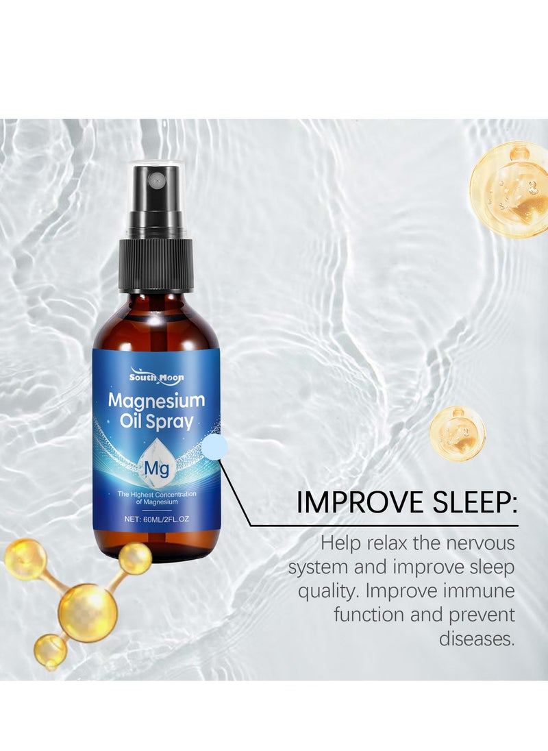 SOUTH MOON - Pure Magnesium Oil Spray,Magnesium Spray for Sleep and Anxiety-100% Pure & Natural,Gluten Free,Non-GMO Magnesium Spray for Feet, Magical Topical Magnesium Body Spray-2.02 fl oz - Image 1