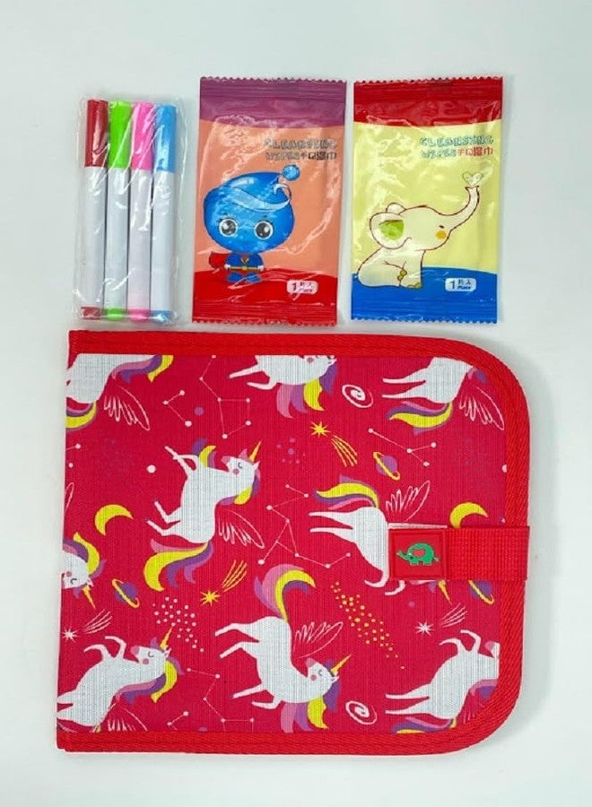ArtBee Erasable Doodle Drawing Book - 6 Sheets Double-Side Kids Draw Slate for Colouring Sketching Painting Toy Writing Boards Children Scribbler Pad with 4 Water-Soluble Chalk Markers (Red) - Image 1
