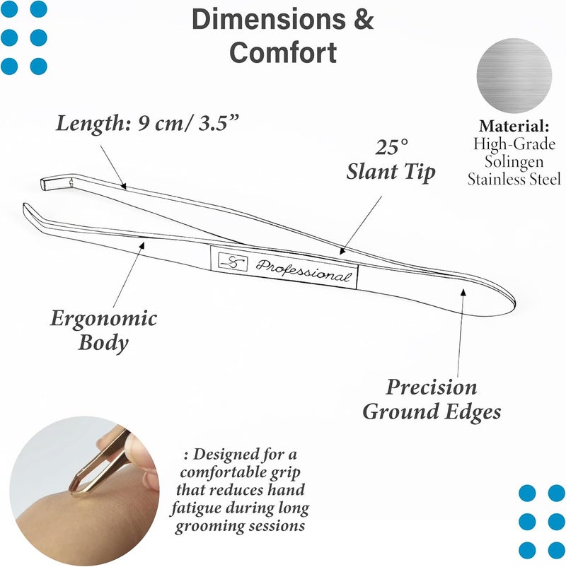solingen Tweezers for Eyebrows | Slanted Tip | Professional Stainless Steel |Slanted Tip Tweezers | Best Shaped for Eyebrows Extensions Chin Cheek Face Facial Hair | Made in Germany (Gold) - Image 3