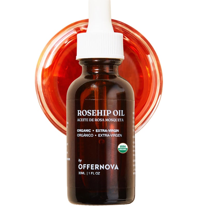 Offernova Organic Rosa de Mosqueta Oil- USDA Certified Rosehip Seed Oil Pure Cold Pressed, Repairs & Brightens Skin - Gua Sha Massage, Face, for All Skin Types - Aceite Facial 1OZ - Image 1