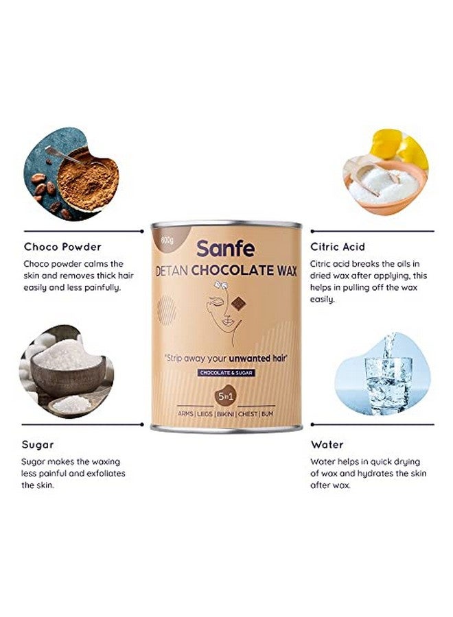 Sanfe Wax For Smooth Hair Removal 600Gm For All Skin Types | Removes Tan, Dead Skin, Brightens & Moisturizes Skin | For Arms, Legs, Chest, And Full Body (Detan Chocolate Wax) - Image 3