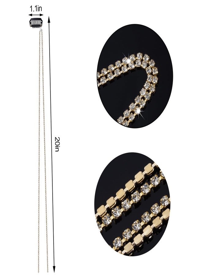 Cerun 6Pcs Premium Hair Jewelry for Braids Rhinestone Hair Chains with Clips Rave Hair Charms Accessories for Women Girls Festival Holiday Disco Hairstyle Decoration(Gold) - Image 2