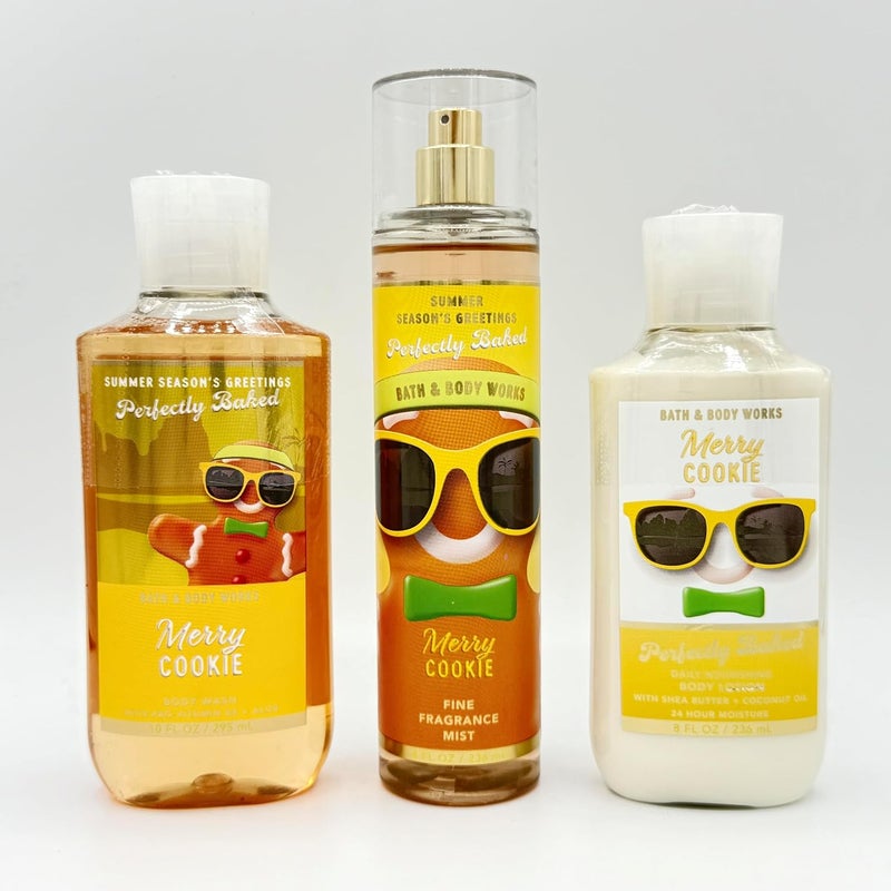 Merry Cookie Bath Body 3Piece Summer Bundle Body Wash Fine Fragrance Mist and Daily Nourishing Body Lotion - Image 1