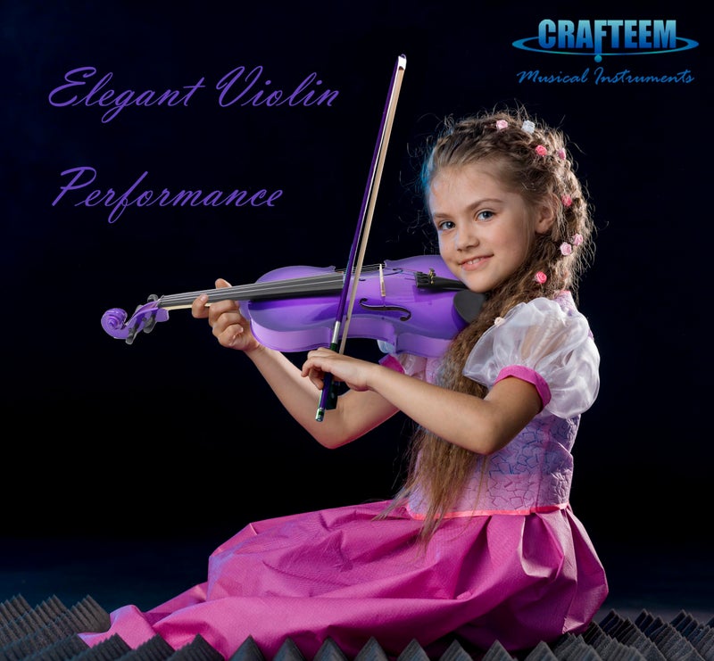 Crafteem 1/4 Fiddle Purple Colored Premium Violin Outfit for Beginners Adults Kids With 5 Color Fingering Tape- Handcrafted Student Beginner Violin.(Purple, 1/4) - Image 3