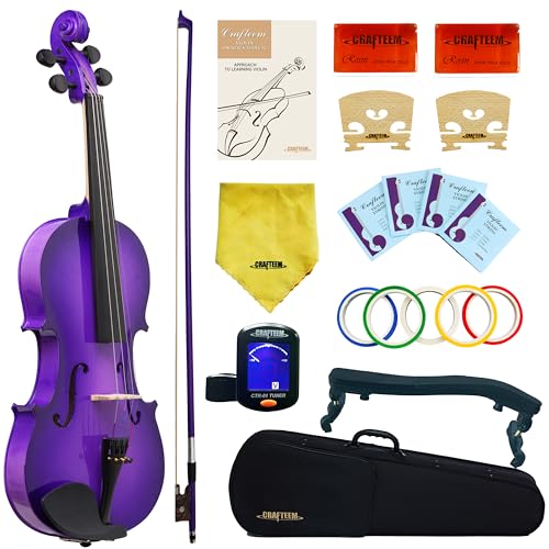 Crafteem 1/4 Fiddle Purple Colored Premium Violin Outfit for Beginners Adults Kids With 5 Color Fingering Tape- Handcrafted Student Beginner Violin.(Purple, 1/4) - Image 1