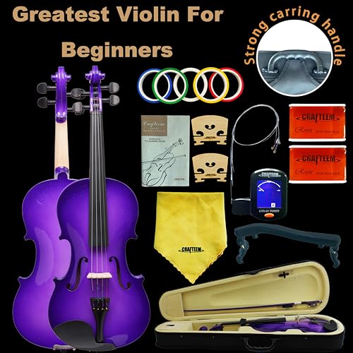 Crafteem 1/4 Fiddle Purple Colored Premium Violin Outfit for Beginners Adults Kids With 5 Color Fingering Tape- Handcrafted Student Beginner Violin.(Purple, 1/4) - Image 4