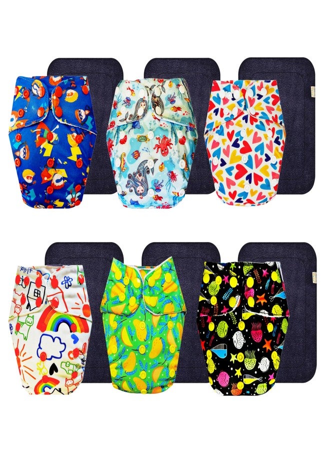 حفاضات قماشية فاخرة من دمبلدو مع حشوة سوداء (عبوة من 6 قطع) | ملائمة تمامًا | وسادة ماصة من 6 طبقات | مناسبة للسفر | تغيير حفاضات بدون قلق | من 3 أشهر إلى 3 سنوات | للجنسين - Image 1