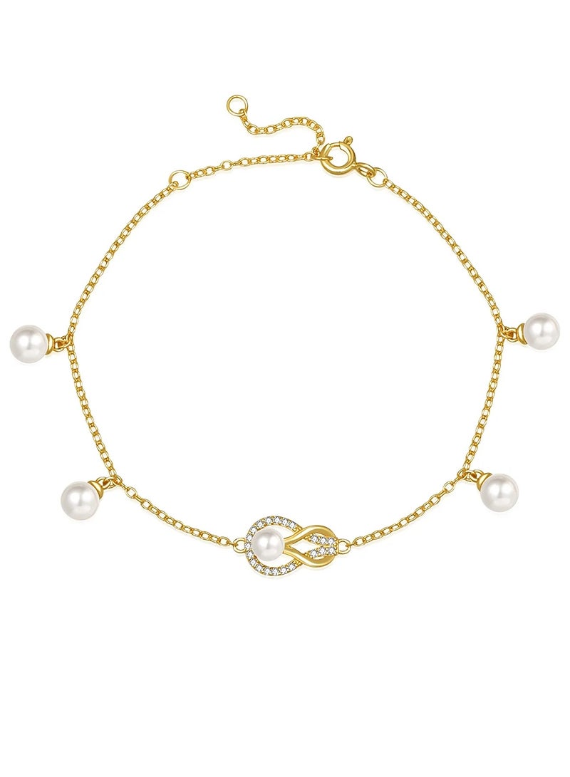 Moonmory 18K Gold Plated 925 Sterling Silver Double Knot Guardian Buckle Bracelet For Women With Dance Pearl  Orignal Design 20CM Adjustable Chain Ramadan, Mother's Day, Valentine's Day Gift - Image 1