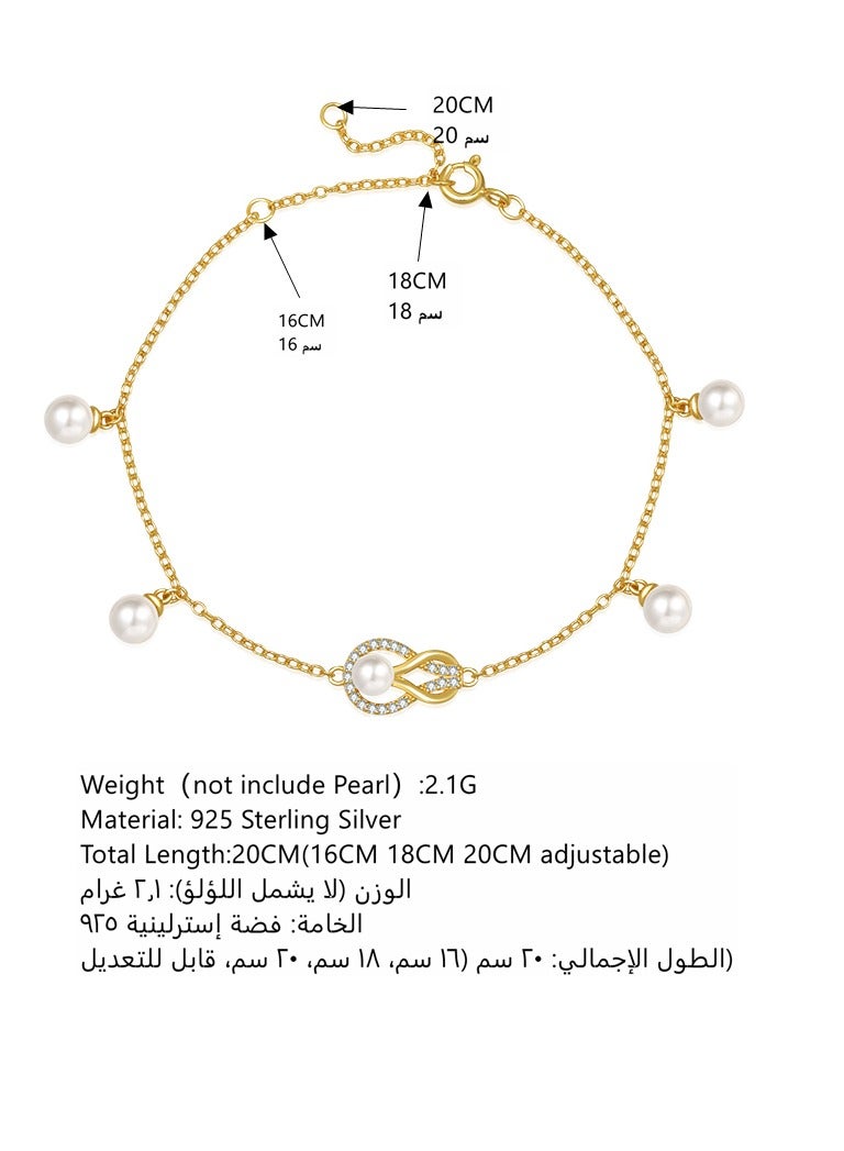 Moonmory 18K Gold Plated 925 Sterling Silver Double Knot Guardian Buckle Bracelet For Women With Dance Pearl  Orignal Design 20CM Adjustable Chain Ramadan, Mother's Day, Valentine's Day Gift - Image 2