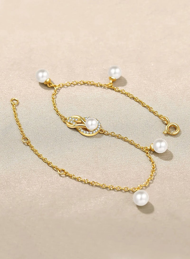 Moonmory 18K Gold Plated 925 Sterling Silver Double Knot Guardian Buckle Bracelet For Women With Dance Pearl  Orignal Design 20CM Adjustable Chain Ramadan, Mother's Day, Valentine's Day Gift - Image 4