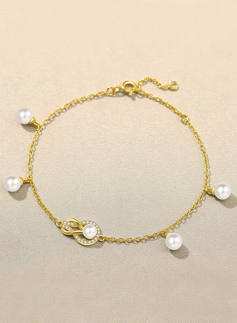 Moonmory 18K Gold Plated 925 Sterling Silver Double Knot Guardian Buckle Bracelet For Women With Dance Pearl  Orignal Design 20CM Adjustable Chain Ramadan, Mother's Day, Valentine's Day Gift - Image 3