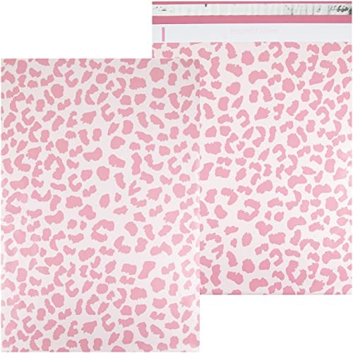 Inspired Mailers - Large Poly Mailers 14.5 x 19-50 Pack - Rose Gold Cheetah Design - Shipping Bags and Mailing Envelopes for Packaging - Image 1