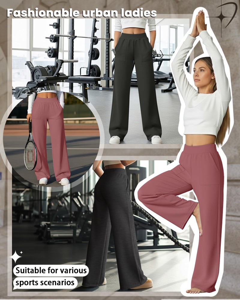 Yearntown 3 Pack Women's Wide Leg Baggy Sweatpants Fleece Elastic Lounge Pants with Pockets Casual Loose Yoga Jogger Pants(Black, Charcoal Gray, Pink,Small) - Image 3