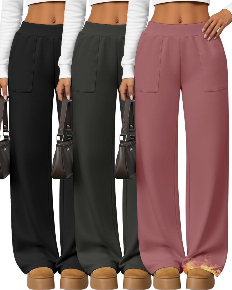 Yearntown 3 Pack Women's Wide Leg Baggy Sweatpants Fleece Elastic Lounge Pants with Pockets Casual Loose Yoga Jogger Pants(Black, Charcoal Gray, Pink,Small) - Image 1