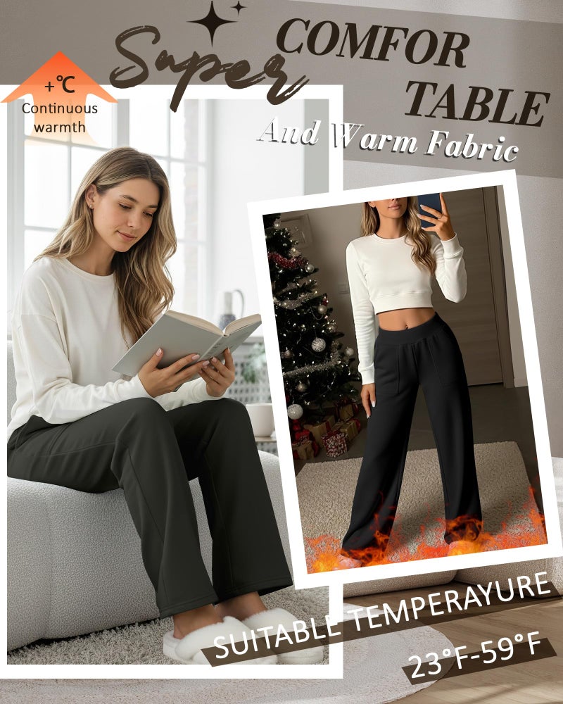 Yearntown 3 Pack Women's Wide Leg Baggy Sweatpants Fleece Elastic Lounge Pants with Pockets Casual Loose Yoga Jogger Pants(Black, Charcoal Gray, Pink,Small) - Image 2