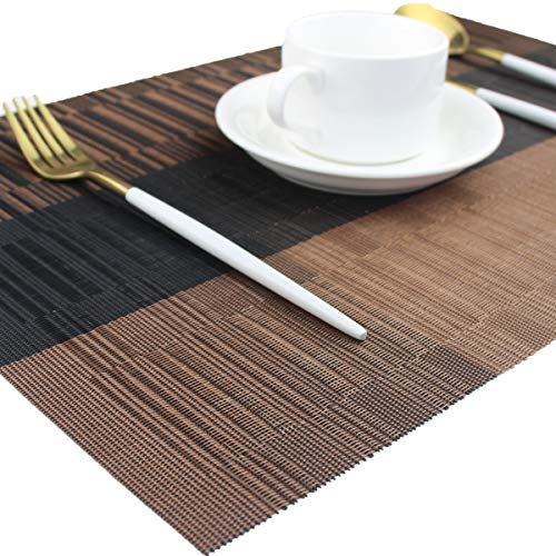PIGCHCY Elegant Placemats with Matching Table Runner,Washable Durable Plastic Placemats for Dining Table Sets(6pcs Placemats+1pcs Table Runner, Brown) - Image 4