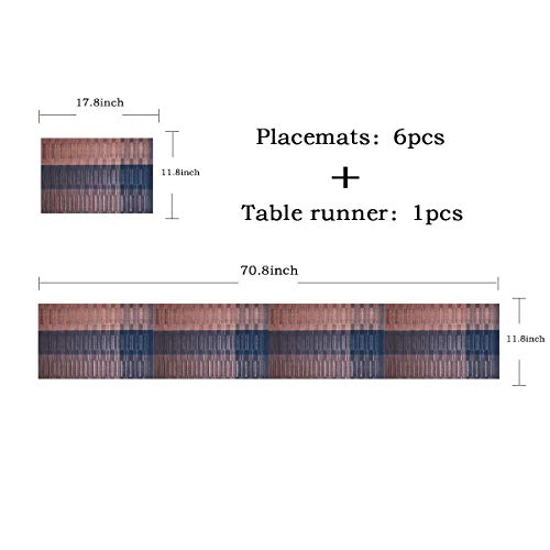PIGCHCY Elegant Placemats with Matching Table Runner,Washable Durable Plastic Placemats for Dining Table Sets(6pcs Placemats+1pcs Table Runner, Brown) - Image 3