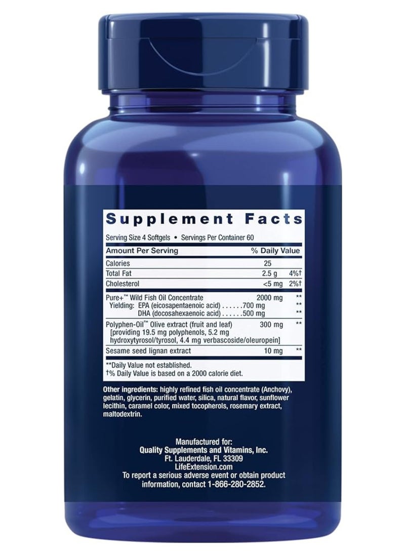 Life Extension Omega3 EPA/DHA Fish Oil, Sesame & Olive Extract, 240 Softgels  - Image 2