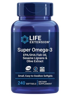 Life Extension Omega3 EPA/DHA Fish Oil, Sesame & Olive Extract, 240 Softgels  - Image 1