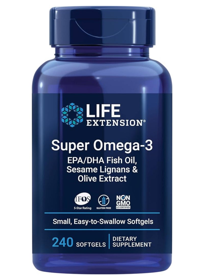 Life Extension Omega3 EPA/DHA Fish Oil, Sesame & Olive Extract, 240 Softgels  - Image 1