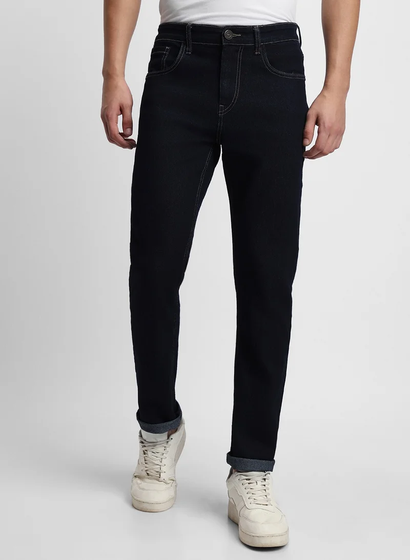 دينيس لينغو جينز رجالي مستقيم بلون نيلي بخصر بأزرار وسحاب (قطن بوليستر مطاطي)