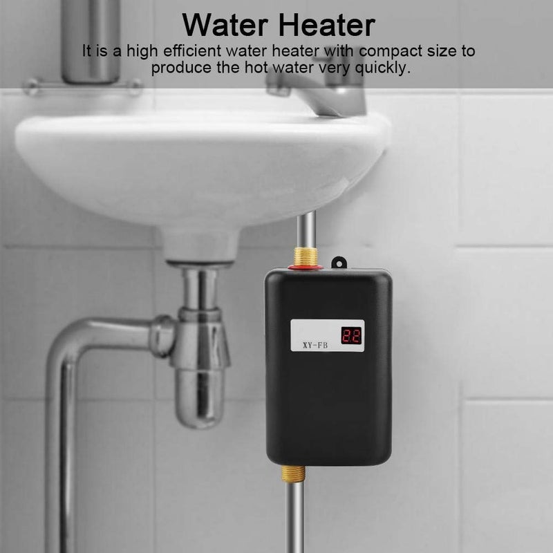 Haofy Haofy Mini Electric Water Heater, 3000W Tankless Instant Hot Water Heater Boiler with LCD Display, Under Sink Basin, Auto Power Off Shower Hot Water System for Kitchen Bathroom Washing (Black) - Image 2
