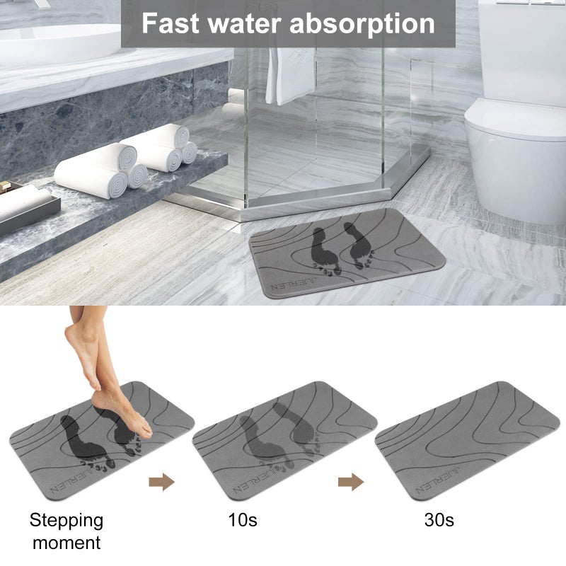 JUERLEN 2 Pack Diatomaceous Earth Shower Mat, Stone Bath Mat, Nonslip Super Absorbent Fast-Drying Hard Bath Mat for Bathroom Shower Floor, 24 x 16 inch, Grey Wave Design - Image 4