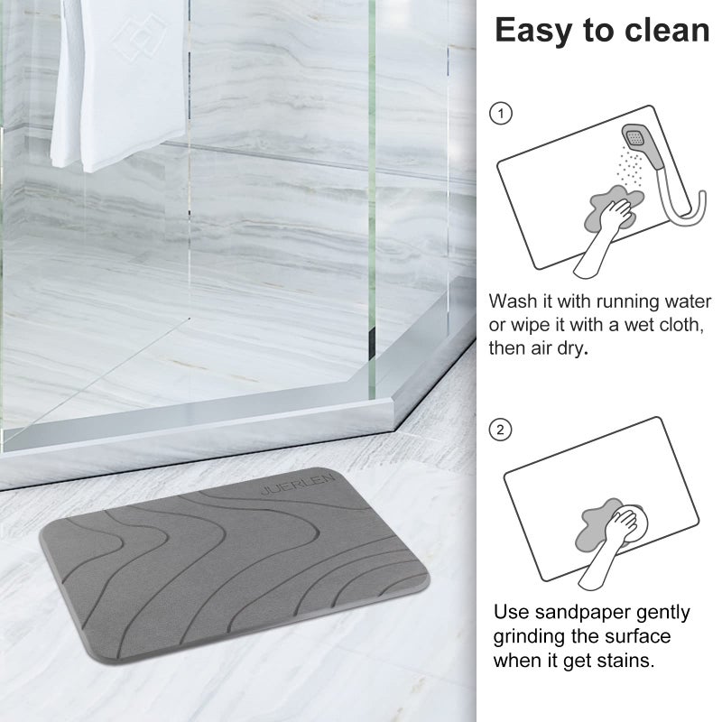 JUERLEN 2 Pack Diatomaceous Earth Shower Mat, Stone Bath Mat, Nonslip Super Absorbent Fast-Drying Hard Bath Mat for Bathroom Shower Floor, 24 x 16 inch, Grey Wave Design - Image 5