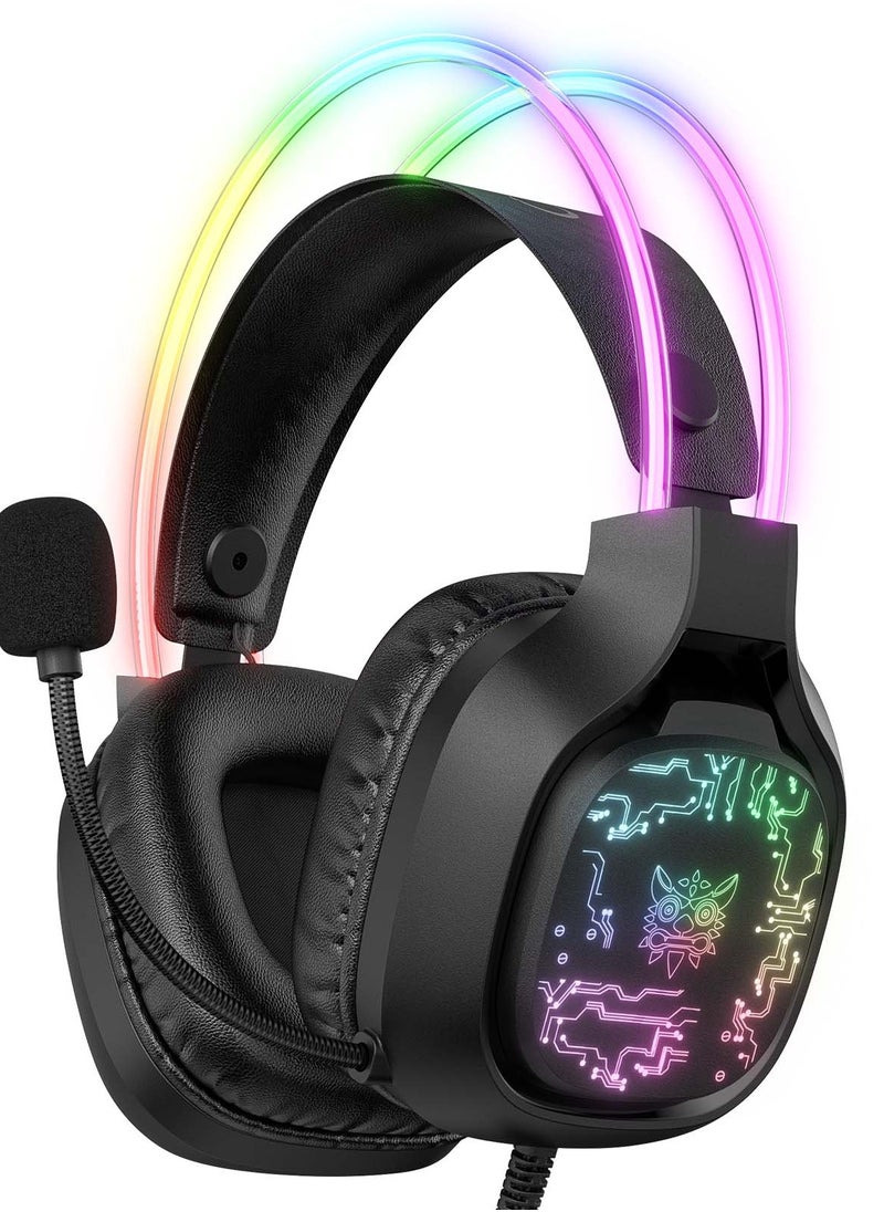 onikuma - X22 Over-Ear Gaming Wired Headphones,Gaming Headset with Micphone,LED Light RGB Gamer Stereo Earphones for PS4/PS5/XOne/XSeries/NSwitch/PC,Black - Image 1