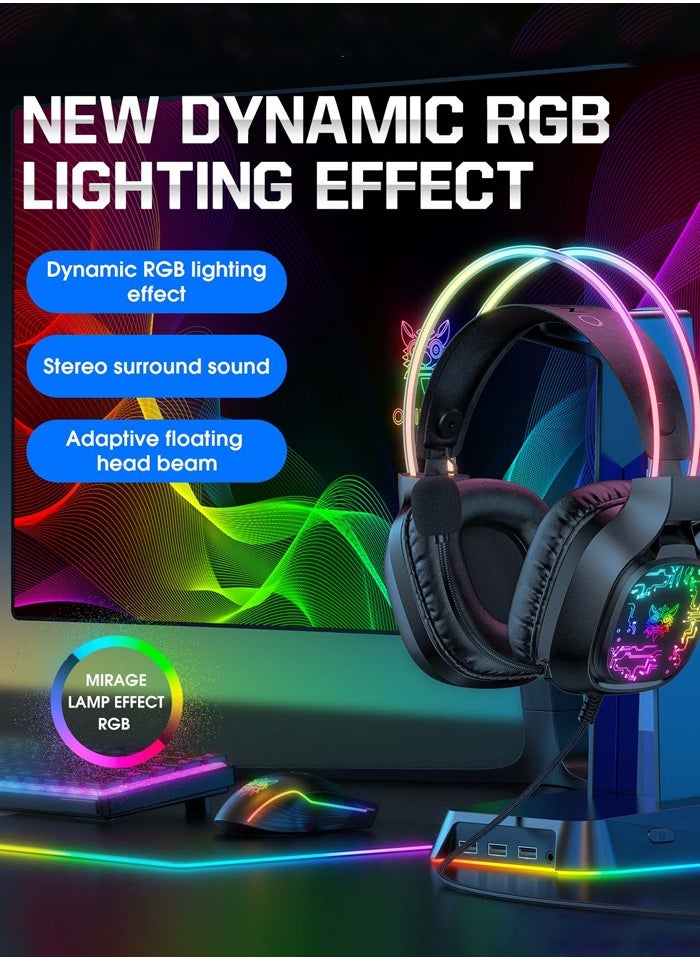 onikuma - X22 Over-Ear Gaming Wired Headphones,Gaming Headset with Micphone,LED Light RGB Gamer Stereo Earphones for PS4/PS5/XOne/XSeries/NSwitch/PC,Black - Image 1