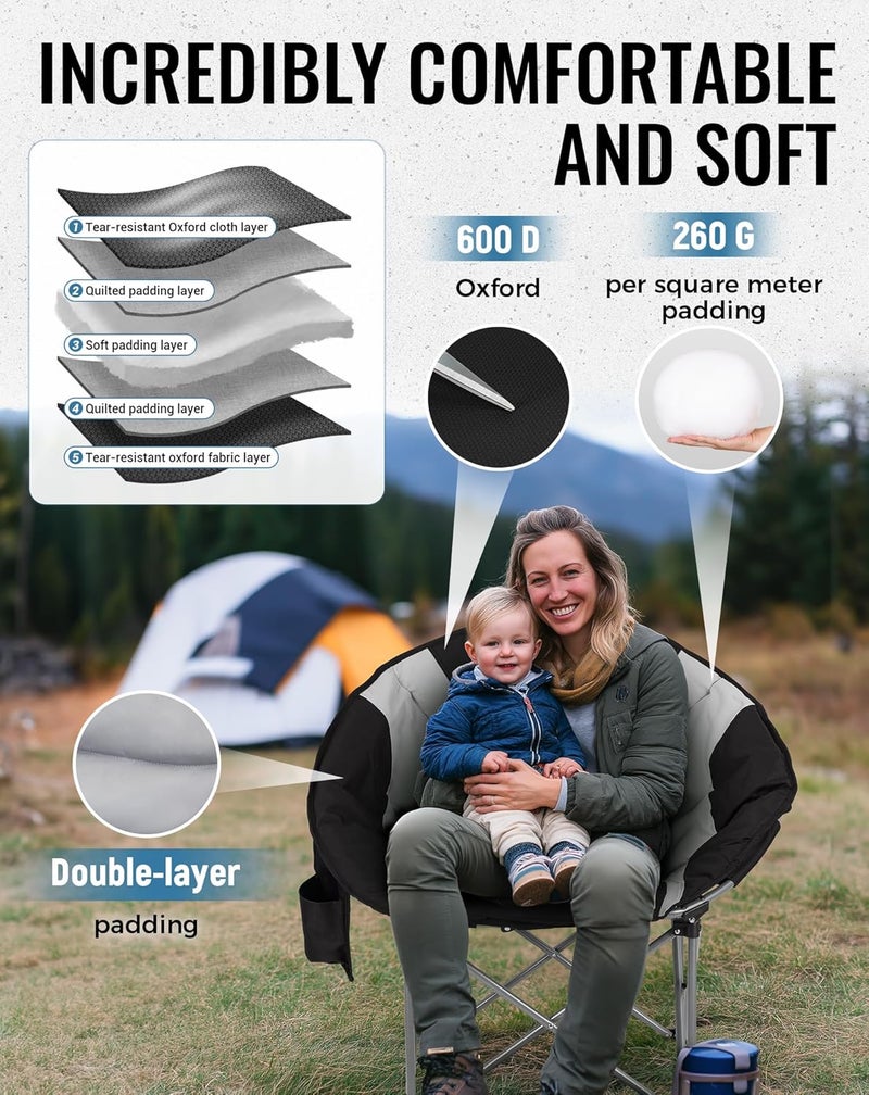 KingCamp Oversized Camping Chair Outdoor Portable Bucket Chair Heavy Duty Extra Large Moon Saucer Folding Chair for Adults Supports 136 kg with Cooling Bag for Sports, Festival, Lawn - Image 5