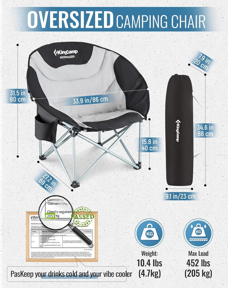 KingCamp Oversized Camping Chair Outdoor Portable Bucket Chair Heavy Duty Extra Large Moon Saucer Folding Chair for Adults Supports 136 kg with Cooling Bag for Sports, Festival, Lawn - Image 2
