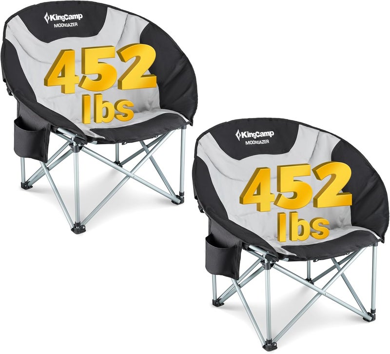 KingCamp Oversized Camping Chair Outdoor Portable Bucket Chair Heavy Duty Extra Large Moon Saucer Folding Chair for Adults Supports 136 kg with Cooling Bag for Sports, Festival, Lawn - Image 1