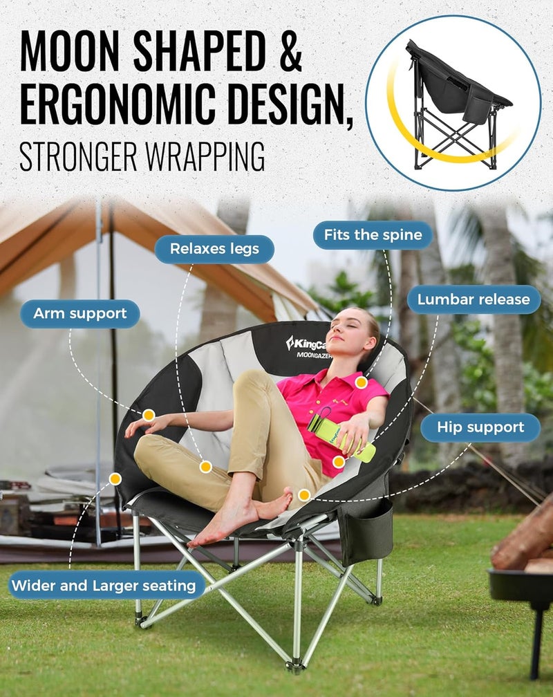 KingCamp Oversized Camping Chair Outdoor Portable Bucket Chair Heavy Duty Extra Large Moon Saucer Folding Chair for Adults Supports 136 kg with Cooling Bag for Sports, Festival, Lawn - Image 3