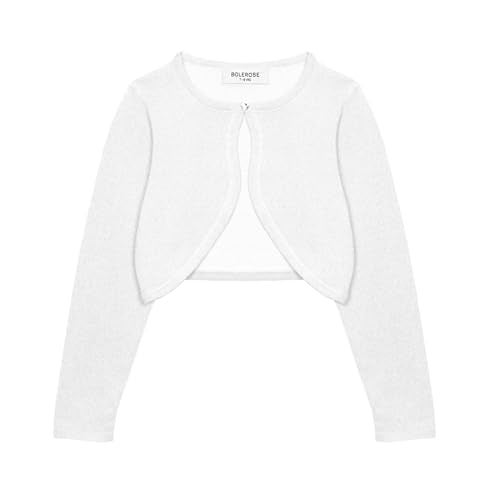 BOLEROSE Girls Long Sleeve Sparkle Cardigan Childrens Kids Bolero Shrug (Light Silver, 7-8 YRS) - Image 1