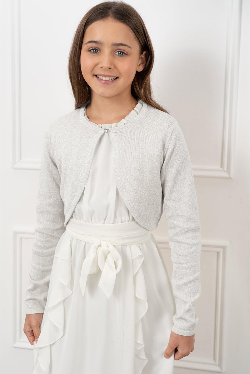 BOLEROSE Girls Long Sleeve Sparkle Cardigan Childrens Kids Bolero Shrug (Light Silver, 7-8 YRS) - Image 5