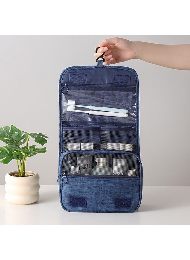 Large-Capacity Toiletry Bag, Travel Bag, Waterproof Cosmetic Bag for Men and Women with Hooks, Bathroom Bag, Carry-On Travel Bag Navy Blue - Image 2