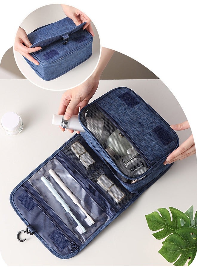 Large-Capacity Toiletry Bag, Travel Bag, Waterproof Cosmetic Bag for Men and Women with Hooks, Bathroom Bag, Carry-On Travel Bag Navy Blue - Image 5
