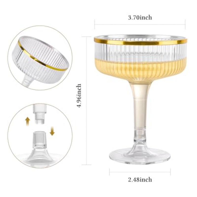 3-Tier Champagne Tower Glasses - PCS 7oz Plastic Champagne Flutes, Plastic Coupe Glasses with Vertical Stripes for Weddings, Celebrations, Parties and Birthdays Gold Rim - Image 4