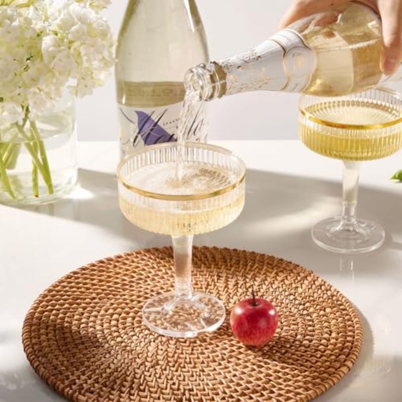 3-Tier Champagne Tower Glasses - PCS 7oz Plastic Champagne Flutes, Plastic Coupe Glasses with Vertical Stripes for Weddings, Celebrations, Parties and Birthdays Gold Rim - Image 2