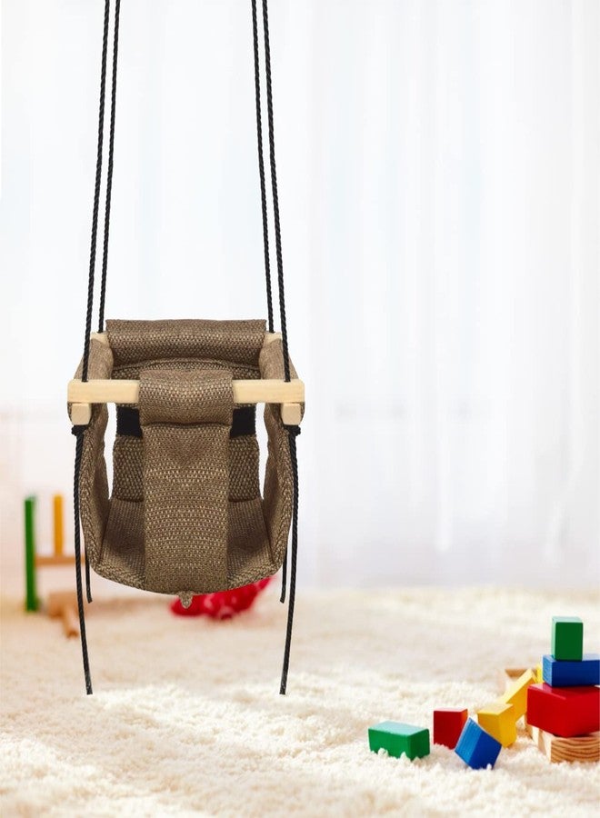 BOFFLE Cotton Cloth and Wooden Hanging Swing for Babies Indoor Outdoor Toddler Seat Chair for Baby Hammock Chair Cradle Birthday Gift for Kids (6 Months to 3 Years) (Brown) - Image 1