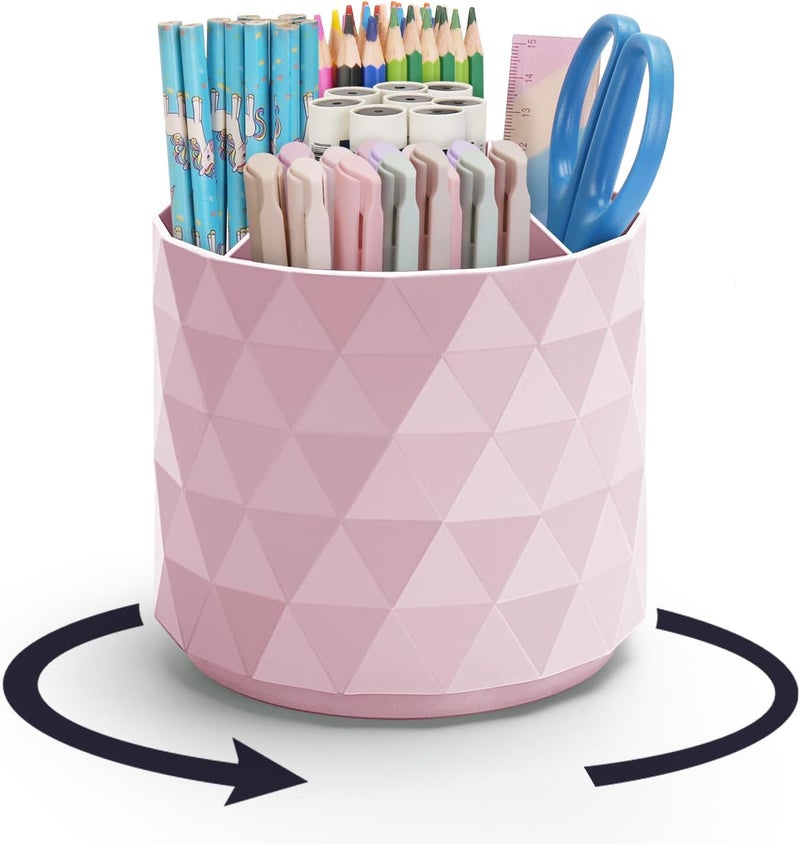 minimaliving Desk Organizer, Sparkling Pink Diamond-like 360° Rotating Office Desk Accessories, 5 Compartment Storage Box Caddy for Office, School, Home, Art Supply - Image 1