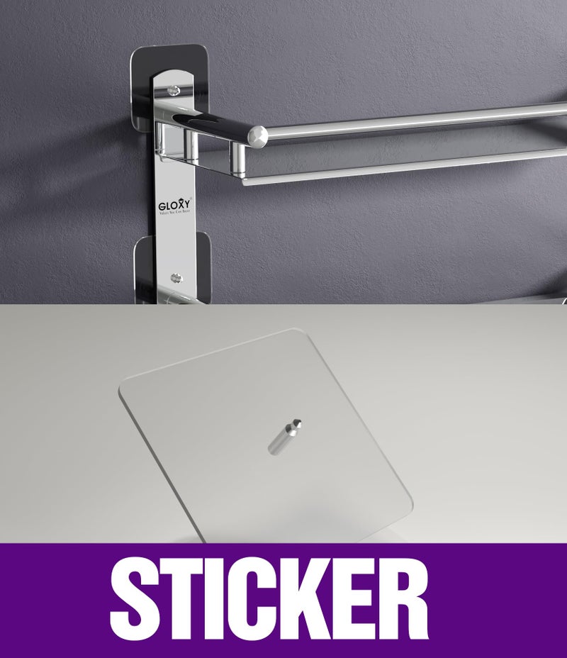 GLOXY 4 in 1 Multipurpose Adhesive Stickers Stainless Steel Bathroom Shelf with Soap Dish and Toothbrush Holder for Bathroom Accessories and Fittings (15 x 5 Inches) - Image 3