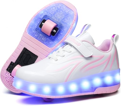 Ufatansy Roller Skate Shoes Roller Shoes for Girls USB Charging Shoes for Kids Skates Boys Sneakers Gifts(3.5 Big Kid,Pink) 2 - Image 1