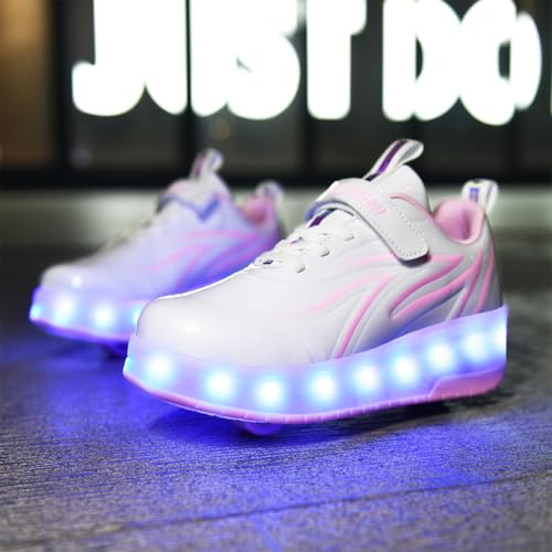 Ufatansy Roller Skate Shoes Roller Shoes for Girls USB Charging Shoes for Kids Skates Boys Sneakers Gifts(3.5 Big Kid,Pink) 2 - Image 3